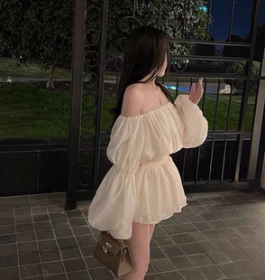 轻熟风一字肩超仙纯欲雪纺衫 女2025夏高级感收腰气质仙女上衣 潮