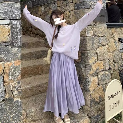 长裙温柔风A字流光套装连衣裙