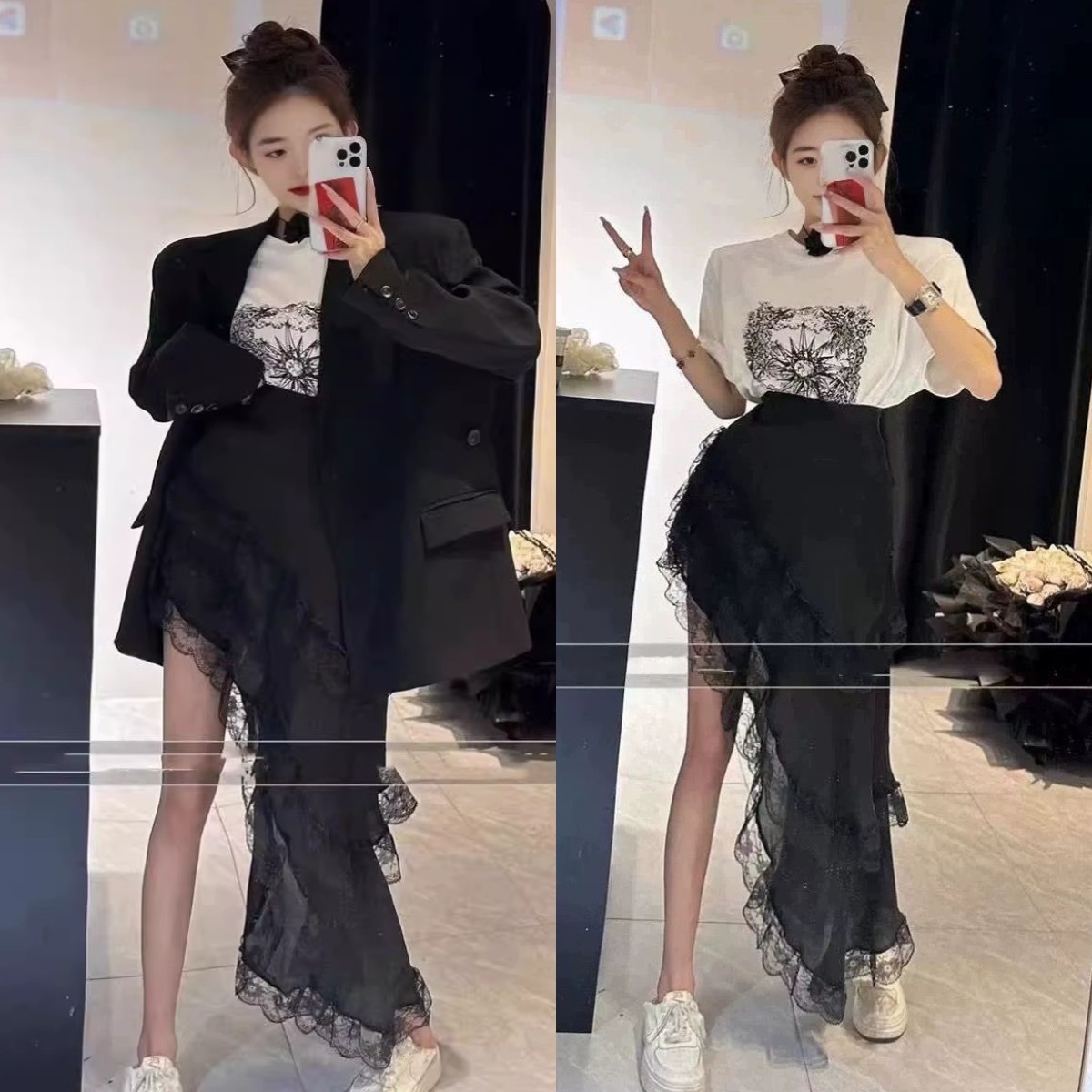2024夏不规则T恤+半身裙开叉