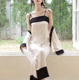 古典优雅~2025春夏复古新中式睡袍+吊带+长裤 古风花纹睡衣三件套