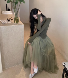 很仙很美文艺风温柔连衣裙 23春新长袖修身上衣+大摆长裙 套装裙