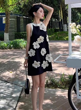 法式设计感简约小众名媛风气质小香立体花朵连衣裙2025夏季新款潮