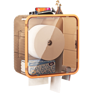 卫生间免打孔壁挂式洗脸巾透明纸巾盒大号抽纸大盘纸洗漱台置物架