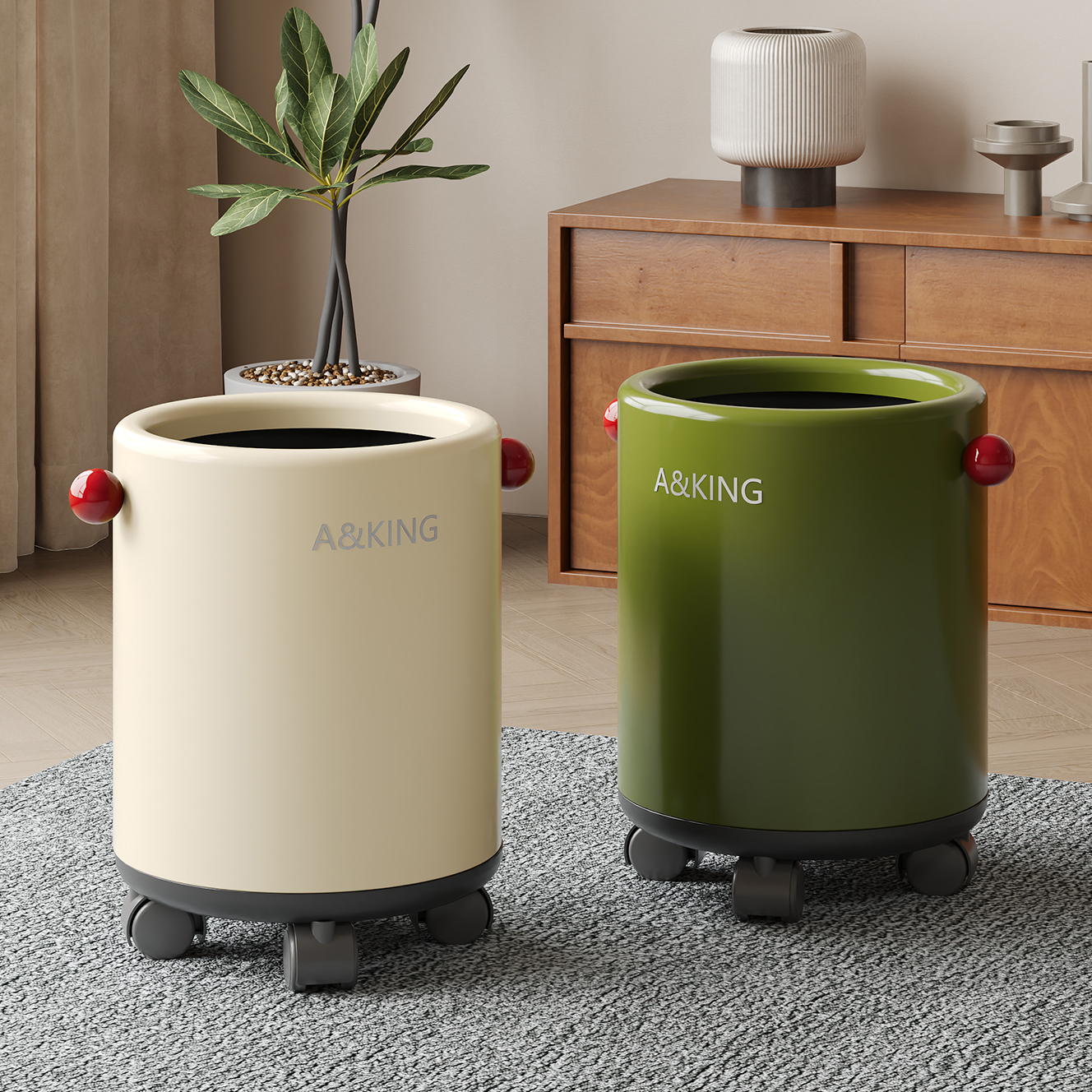 2025新款厨房垃圾桶专用家用高档复古高颜值带轮可移动大号免弯腰