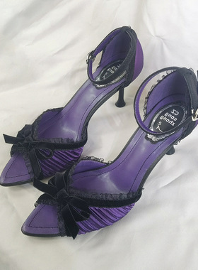 蕾丝花边鱼嘴凉拖鞋中空包头拖鞋绝美气质紫色蝴蝶结凉鞋2026新款