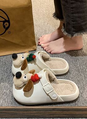 可爱棉拖鞋女款外穿冬季室内家居冬天拖鞋保暖防滑包头毛毛拖