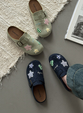时尚百搭平底包头拖鞋女2025年夏季季复古卡通外穿舒适休闲拖鞋潮