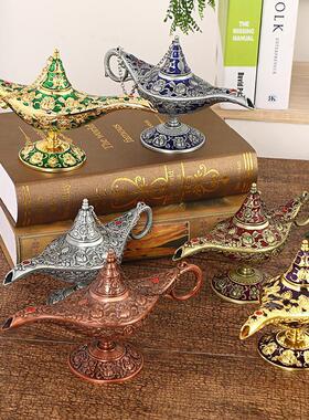 欧式复古阿拉丁神灯创意居家金属工艺品桌面装饰摆件轻奢许愿灯