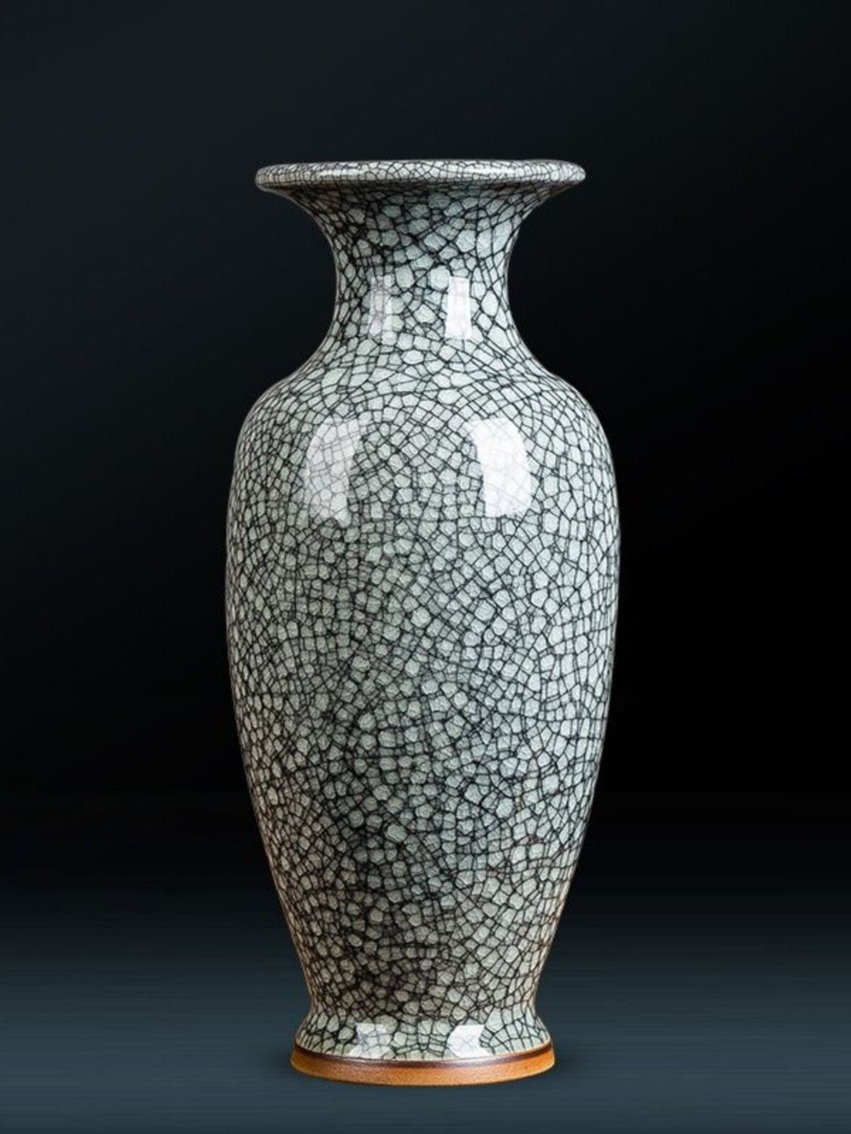 景德镇开片钧瓷陶瓷绿色花器摆件中式客厅插花家居新中式花瓶瓷器