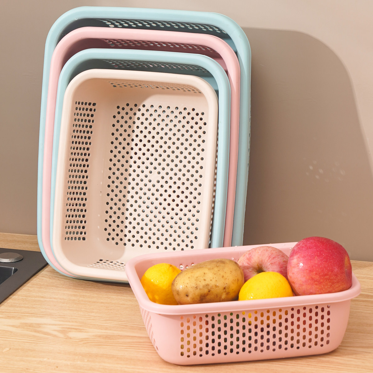 【商用】长方形塑料镂空洗菜篮沥水篮厨房大号超厚麻辣烫饭店配菜