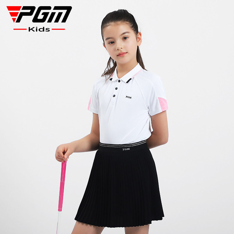 PGM高尔夫女童夏季拼色短袖T恤服