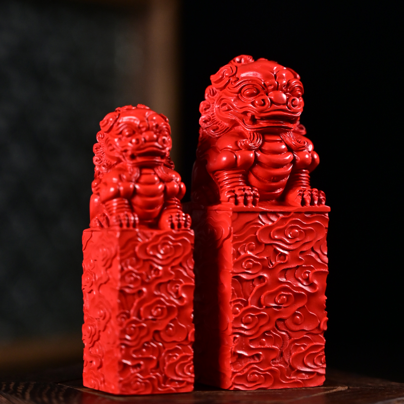 天然原礦正品朱砂石獅子貔貅印章高含量紅砂印章書房客廳擺件送禮