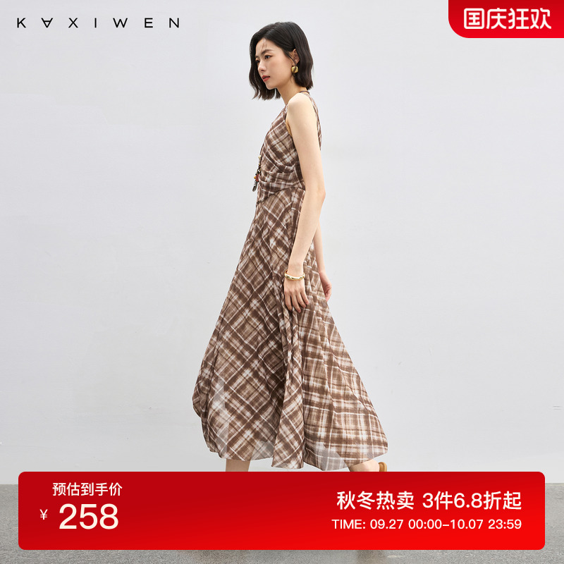 时尚复古格纹无袖连衣裙