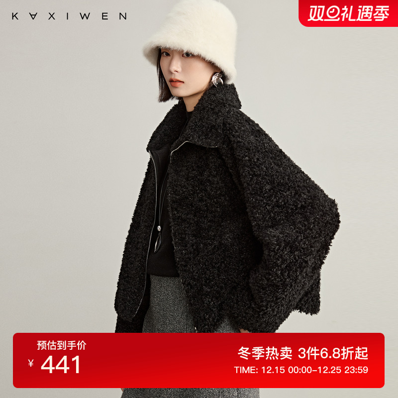 气质短款羊羔毛翻领外套