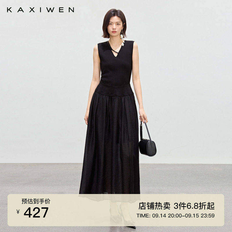 优雅显瘦无袖V领连衣裙图片