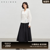 新款 佧茜文气质收腰V领衬衫 2026春季 100%纯棉日常简约压褶上衣女