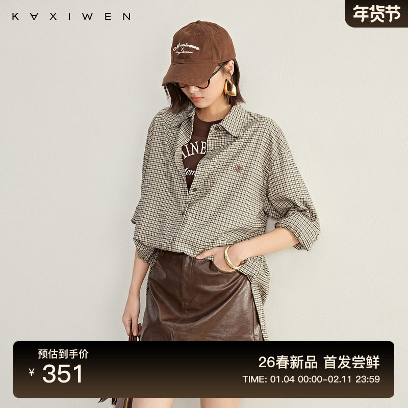 佧茜文复古格纹衬衫2026春季新款休闲百搭刺绣宽松撞色上衣女,女装/女士精品,衬衫,淘宝优惠券,粉丝福利购,淘宝优惠卷