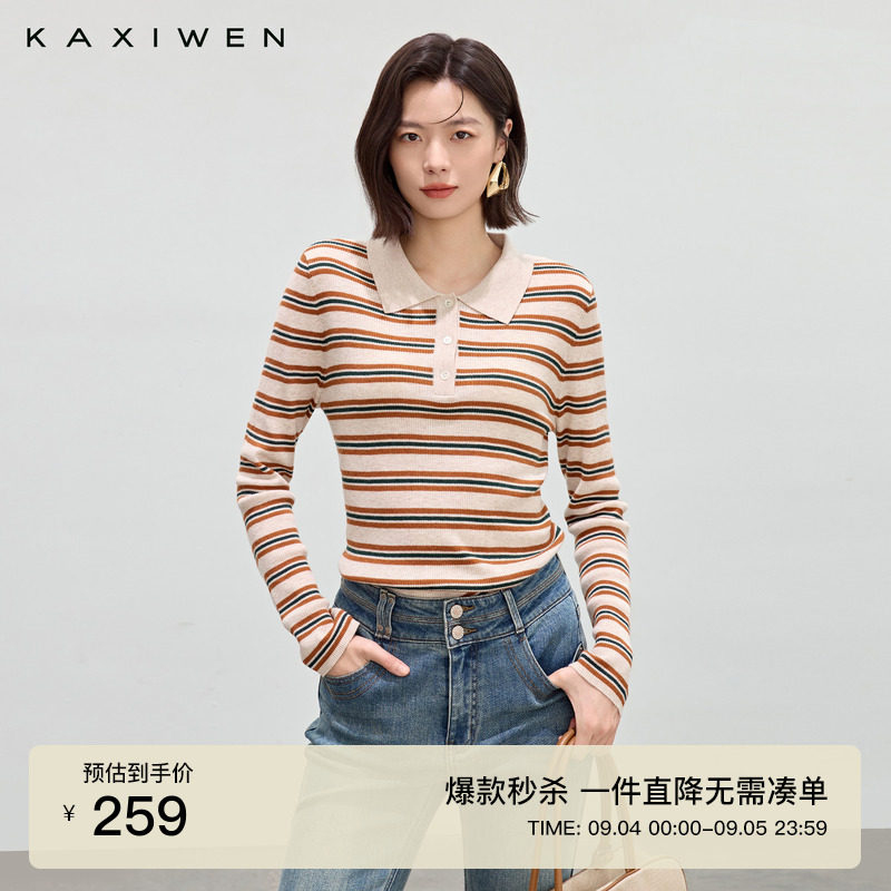 复古撞色条纹Polo领针织衫图片