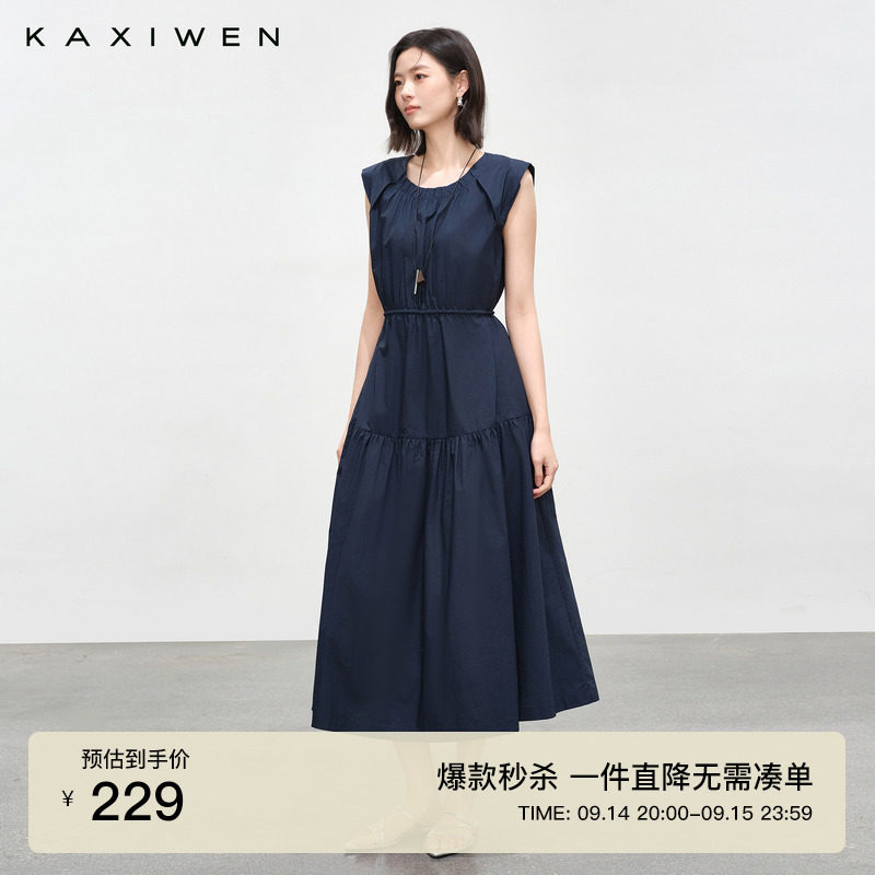 气质无袖松紧收腰连衣裙图片