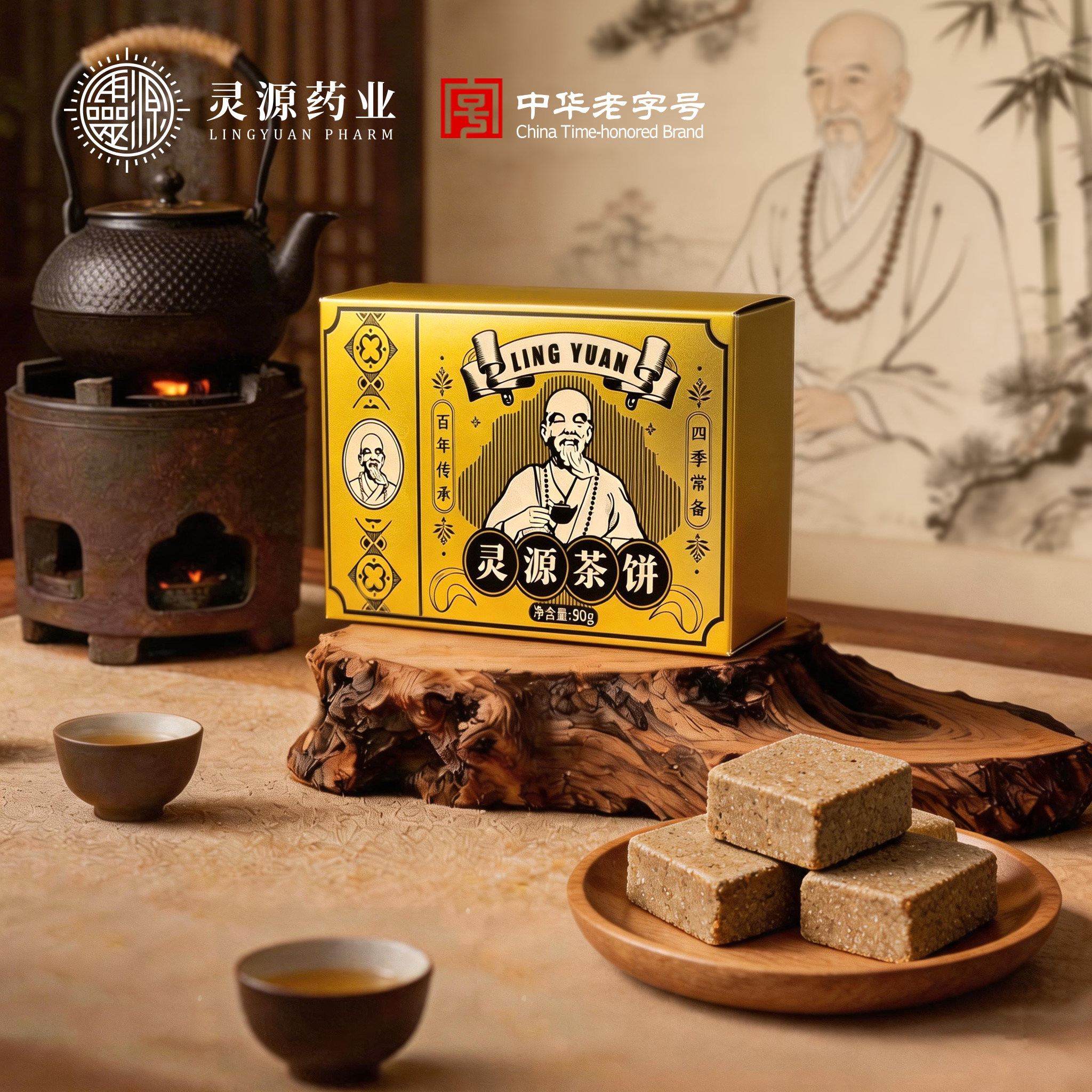 灵源万应茶中华老字号茶饼图片