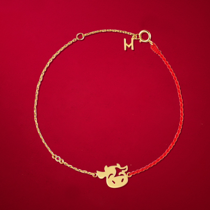 赫拉臻藏18K金生肖牛红绳手链
