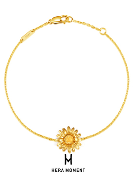赫拉臻藏 雏菊 18K金钉砂手链 黄色清新小雏菊花 明星同款