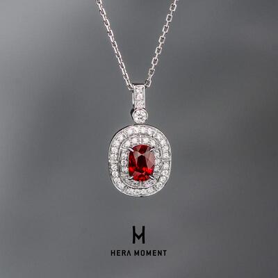 赫拉正常18K白金鸽血红宝石项链