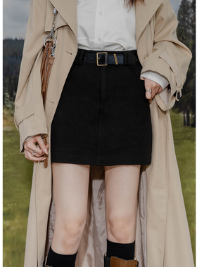 复古高腰毛呢半身裙女简约百搭防走光内衬修身气质包臀A字短裙春