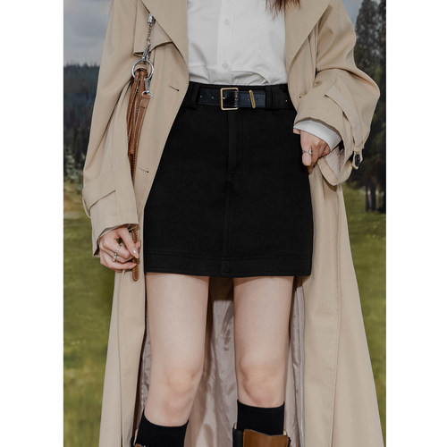 复古高腰毛呢A字半身裙