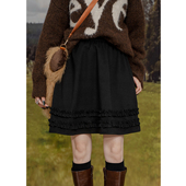 高腰毛呢五分半身裙设计感木耳边松紧腰百搭休闲显瘦呢子A字短裙