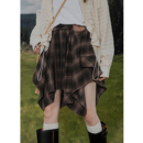 设计感不规则格子毛呢半身裙小众绑带防光内衬做旧百搭街头A字裙