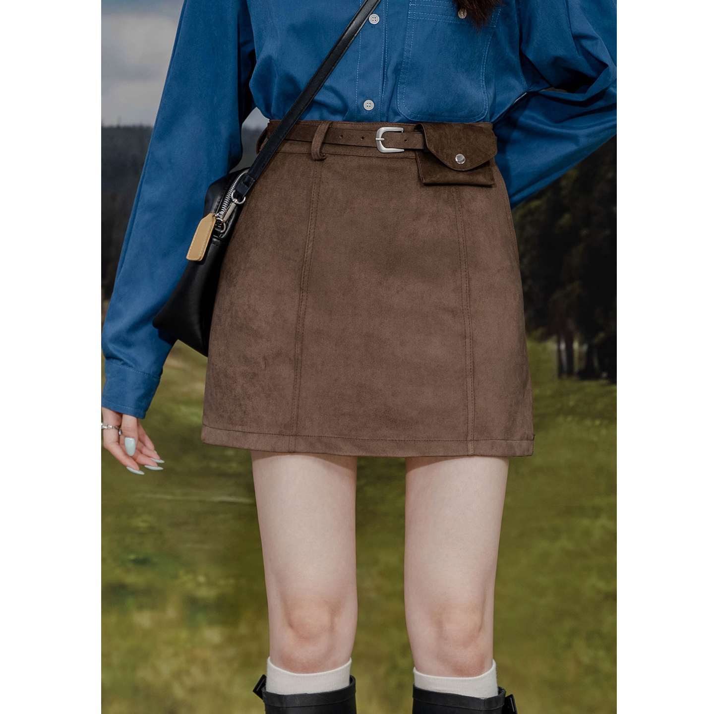 设计感鹿皮绒半身裙女高腰A字显瘦防走光内衬包臀裙气质百搭短裙