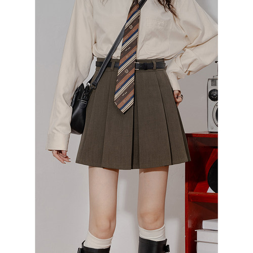 复古百搭减龄A字百褶西装短裙