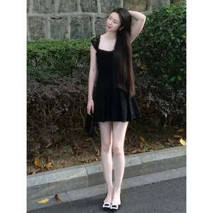 法式 纯色潮流连衣裙女 赫本风高级甜美蕾丝吊带短裙2025年夏季 新款