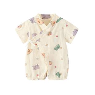 婴儿衣服夏薄款短袖连体衣夏季纱布纯棉宝宝哈衣新生儿爬服夏装