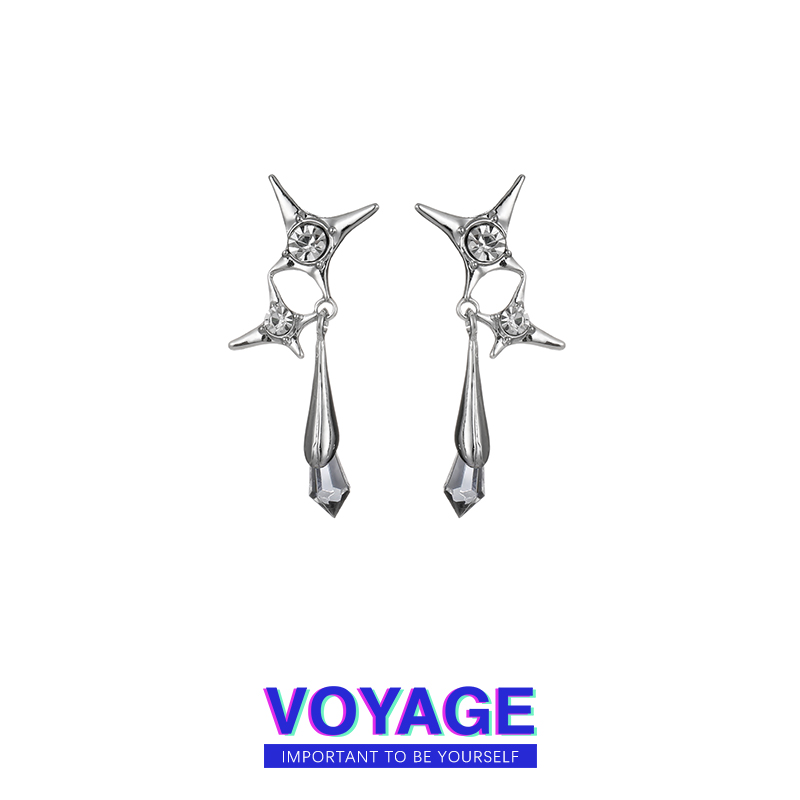 闪钻星芒水滴耳环小众设计感