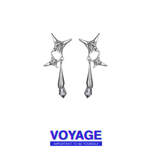 闪钻星芒水滴耳环小众设计感