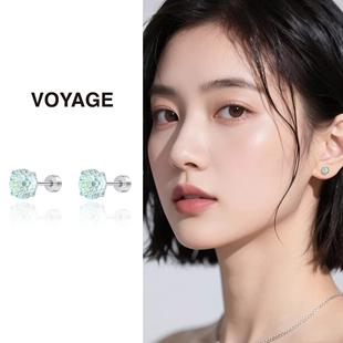 薄荷绿渐变烟花切钛合金耳钉女款钛钢锆石耳蜗钉男耳骨钉耳环耳饰