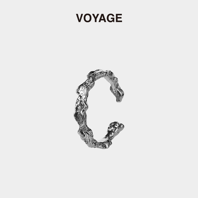 VOYAGE陨石纹理可调节开口戒指