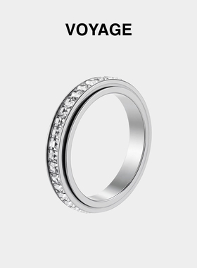 钛钢可转动戒指男款方钻指环男生