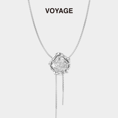 VOYAGE钛钢玫瑰花长款吊坠项链女