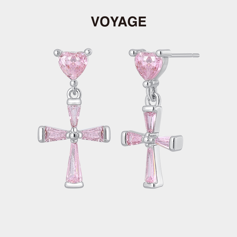 爱心耳钉十字架耳坠锆石吊坠耳饰