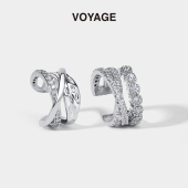 两件套多层锆石耳夹女轻奢小众高级感无耳洞耳骨夹酷帅耳环耳饰