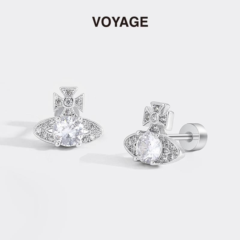 爆闪锆石土星耳钉女轻奢小众