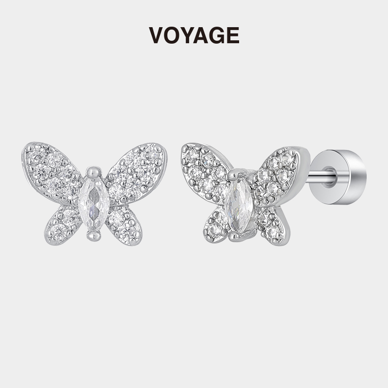 爆闪满钻蝴蝶锆石耳钉钛合金耳环