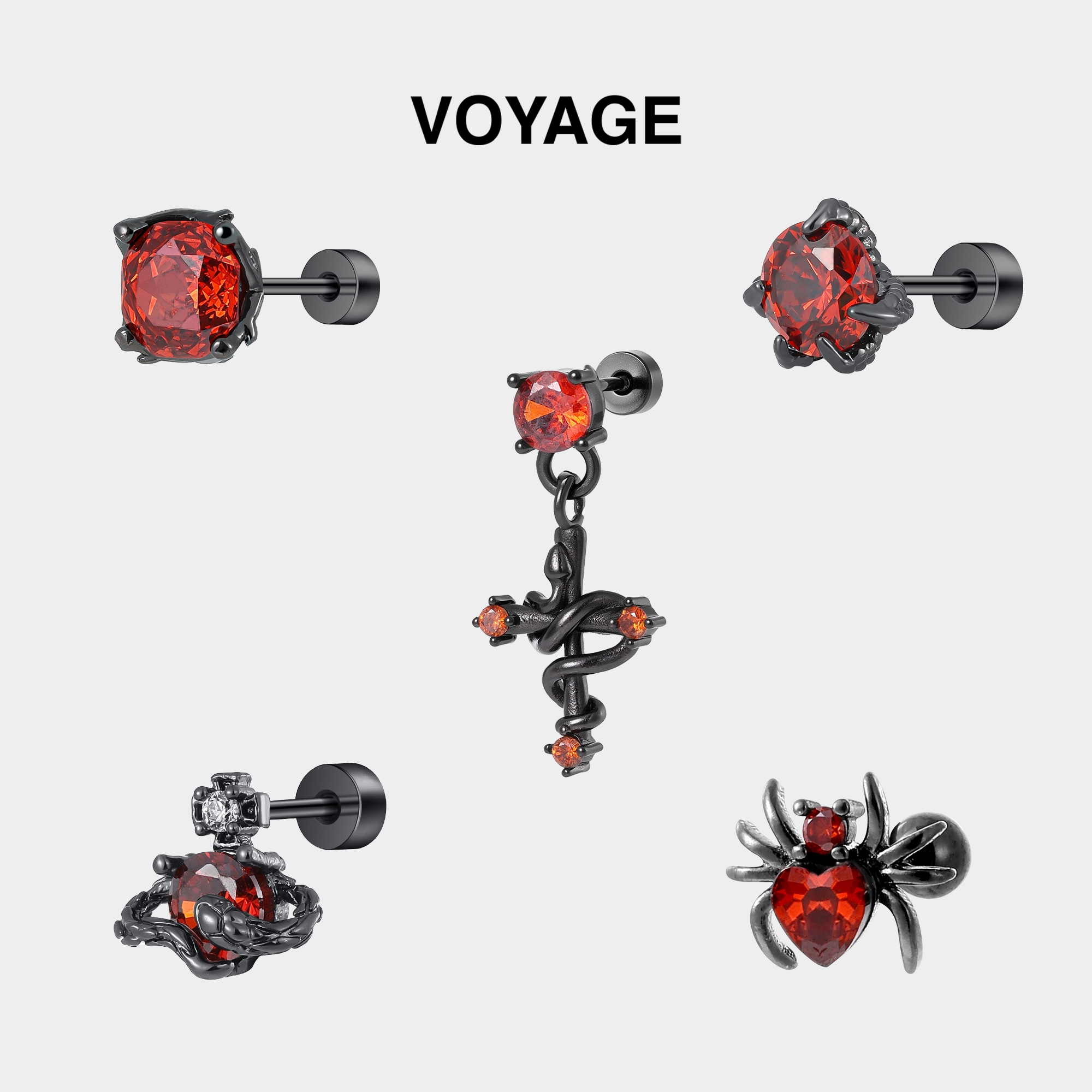 红色钛合金龙爪耳钉钛钢华子耳环