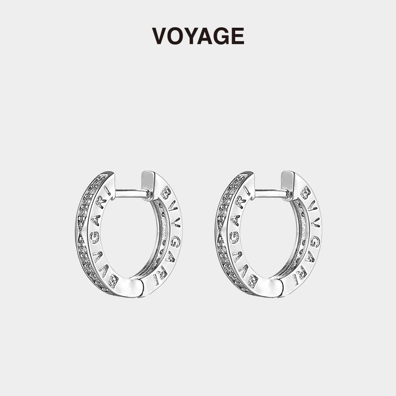 VOYAGE925银针镶钻字母耳环小众