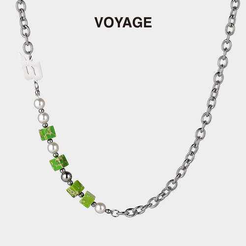 VOYAGE绿色拼接珍珠项链小众配饰