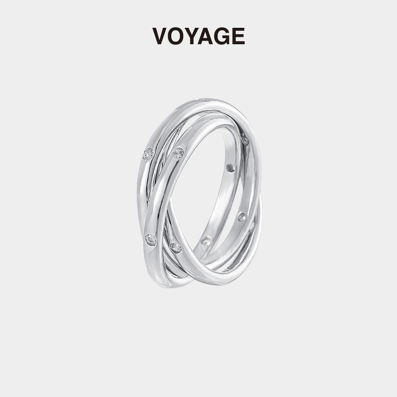 韩系三环交叉素圈戒指冷淡风高级