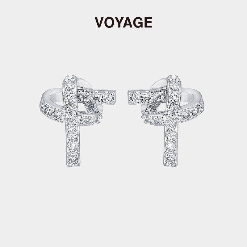 轻奢设计感绳结锆石耳钉小众高级